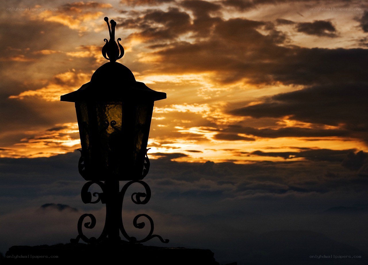 silhouette lamp at sunset