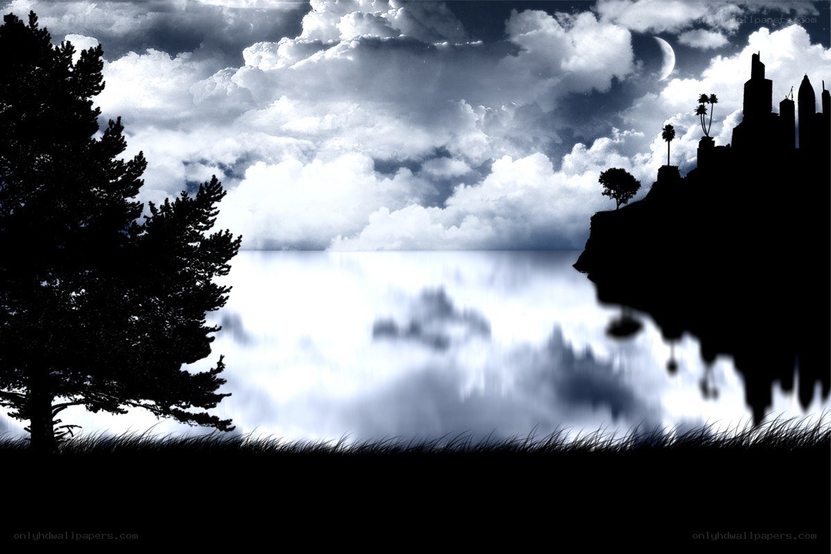 Silhouette landscape at night