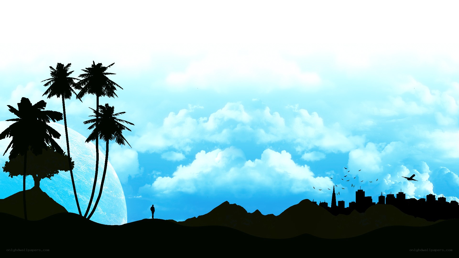 silhouette landscape with moon