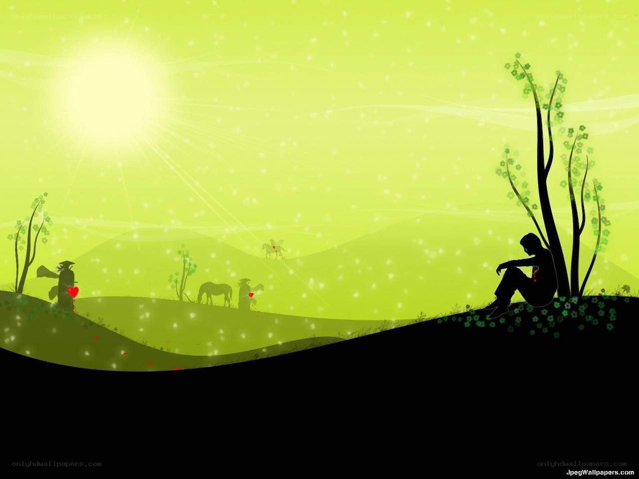 Silhouette landscape with sun