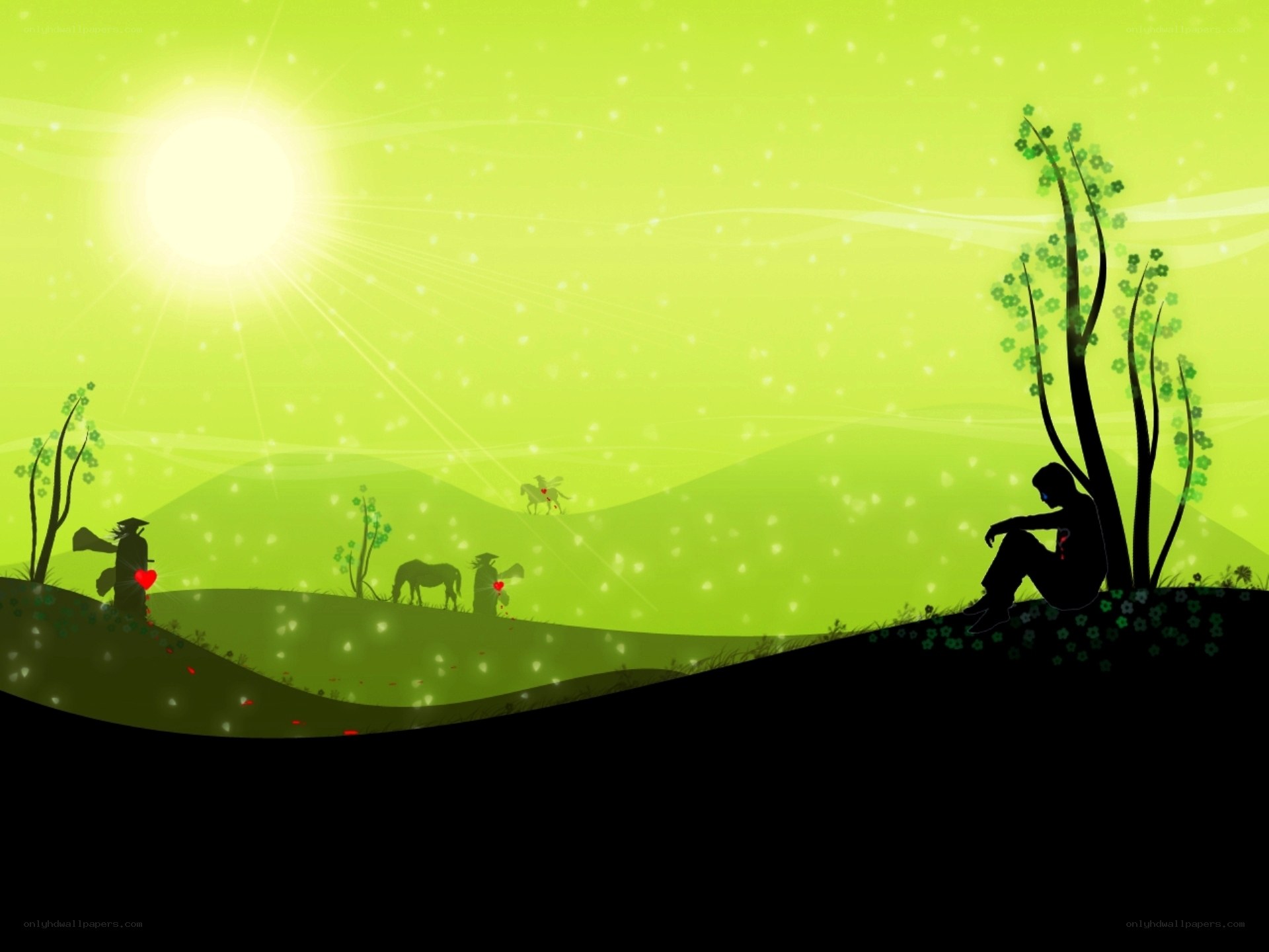 Silhouette landscape with sun