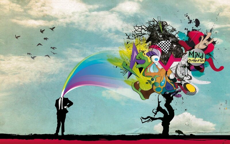 Silhouette Man with Mind Burst — Blue, Dramatic, Digital Art