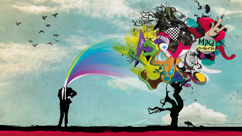 Silhouette Man with Mind Burst