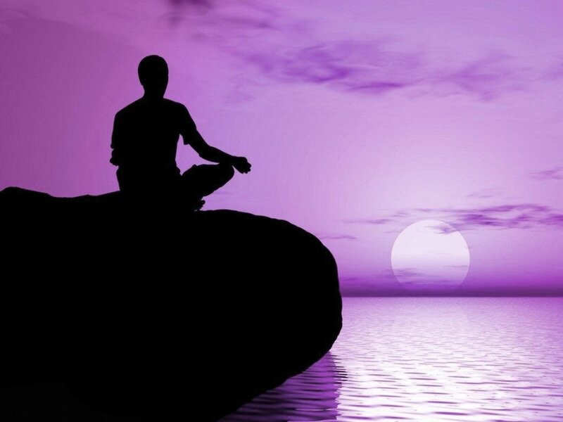 Silhouette Meditating on Rock — Purple