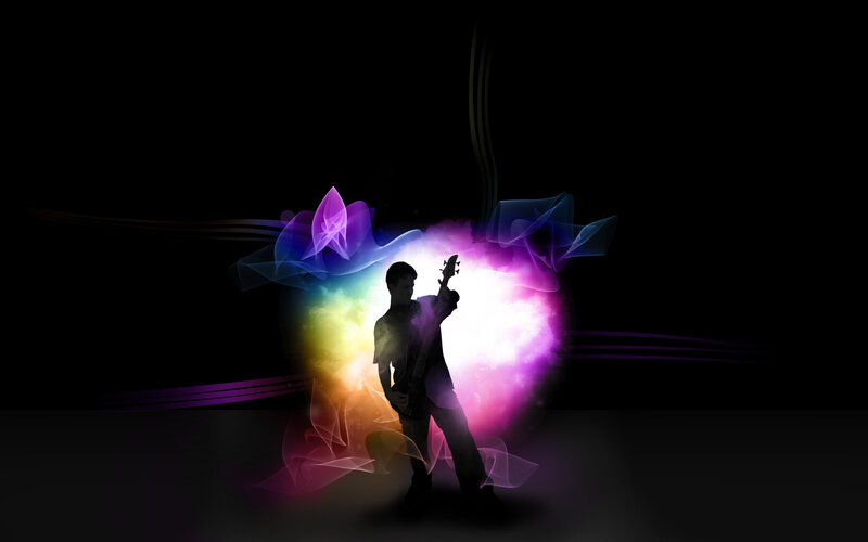silhouette musician with colorful lights