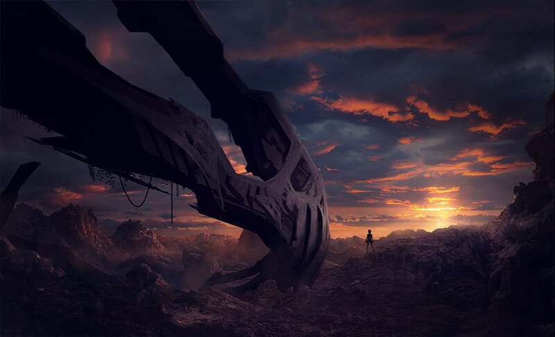 Silhouette Near Wreckage