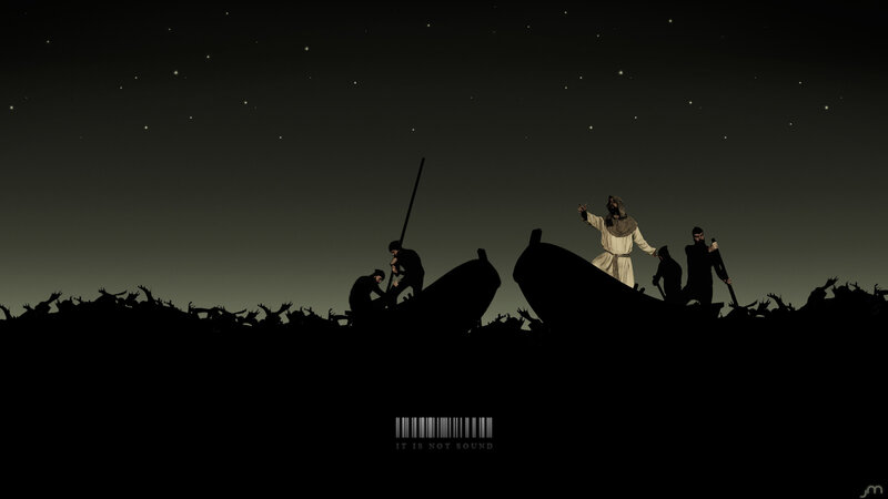 Silhouette of a boat at night