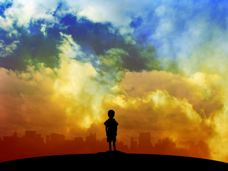 Silhouette of a Boy — Blue, Dramatic