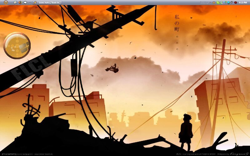 Silhouette of a boy in a ruined city