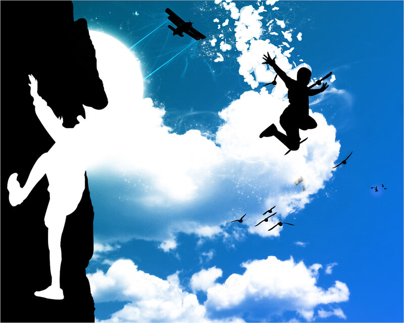 Silhouette of a boy jumping