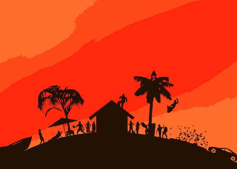 Silhouette of a chaotic island scene