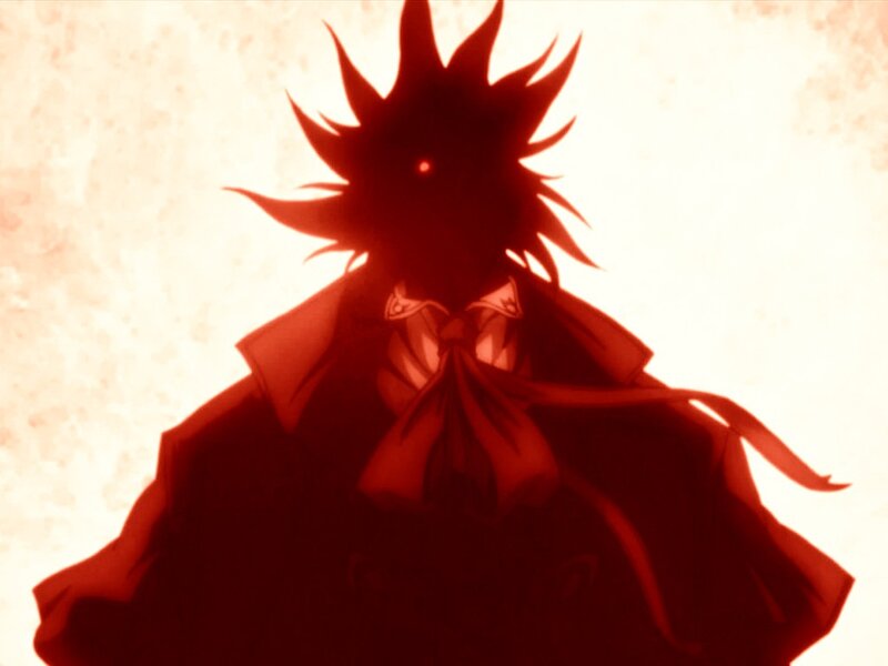 silhouette of a character in red light