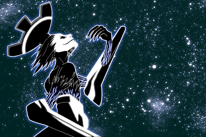 silhouette of a character in space
