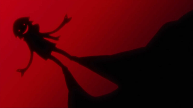 Silhouette of a character on red background