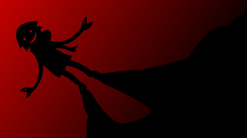 silhouette of a character on red
