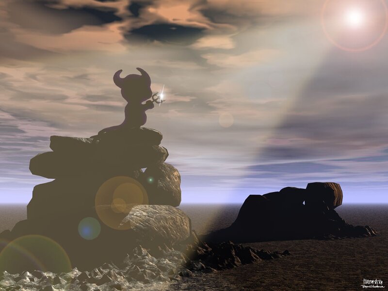 Silhouette of a character on rocks