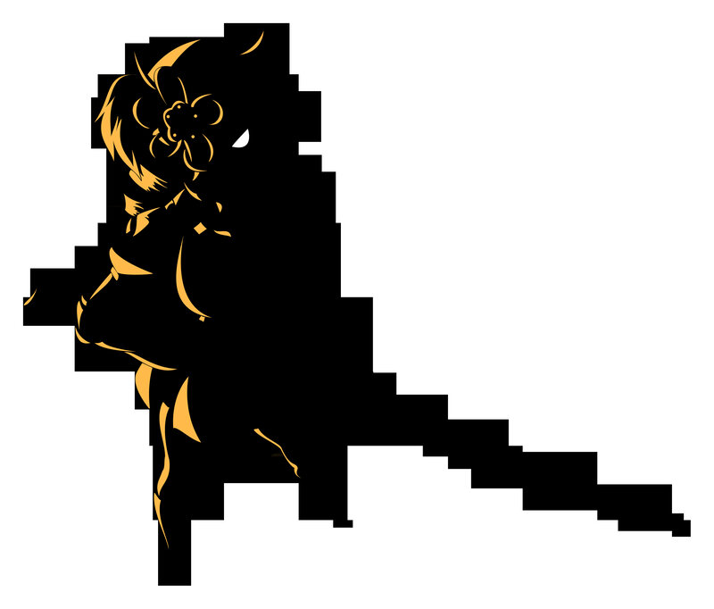 silhouette of a character with golden accents