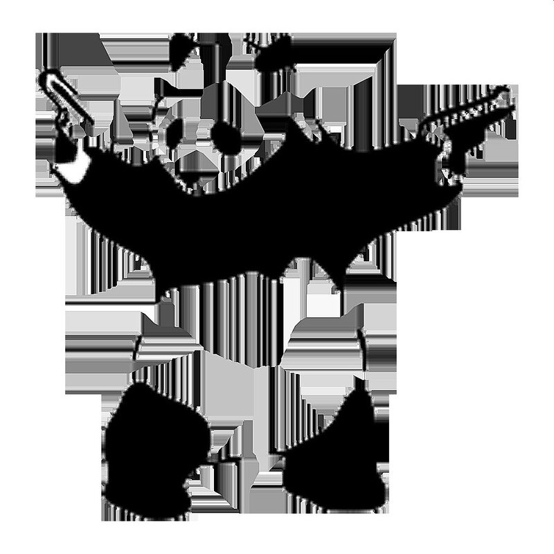 silhouette of a character with weapons