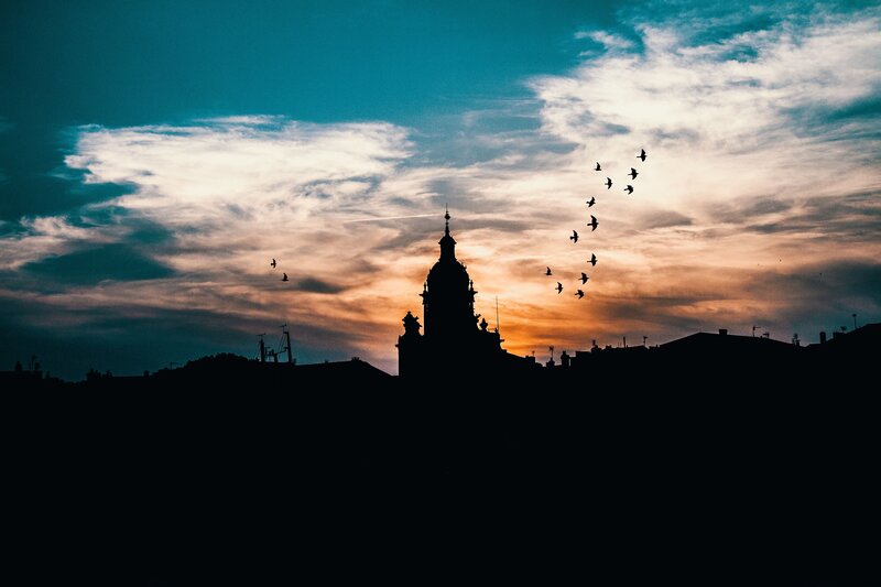 Silhouette of a city at sunset