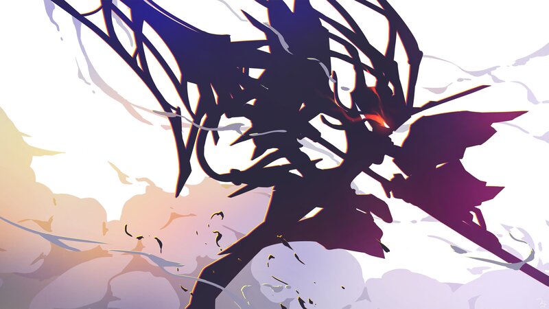 Silhouette of a Creature — Black, Dramatic, Sunset, Digital Art, Wings