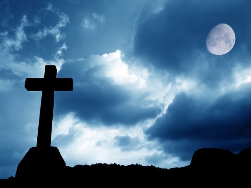 Silhouette of a Cross — Blue, Dramatic, Night