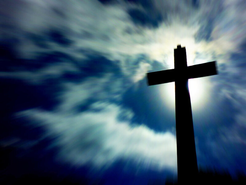 Silhouette of a Cross — Blue, Dramatic, Photograph