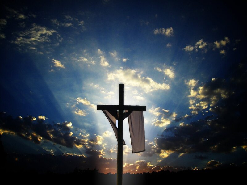 Silhouette of a Cross — Blue, Dramatic, Sunset, Photograph