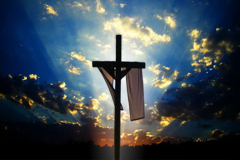 Silhouette of a Cross — Blue, Dramatic, Sunset