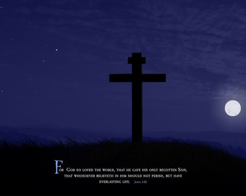 Silhouette of a Cross — Blue, Serene, Night, Digital Art