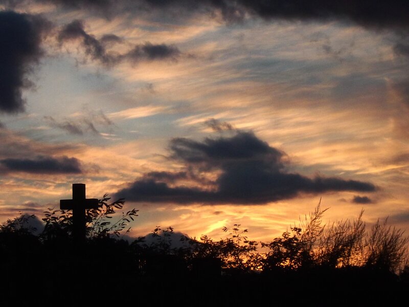 Silhouette of a Cross — Orange, Dramatic, Sunset, Photograph, Clouds
