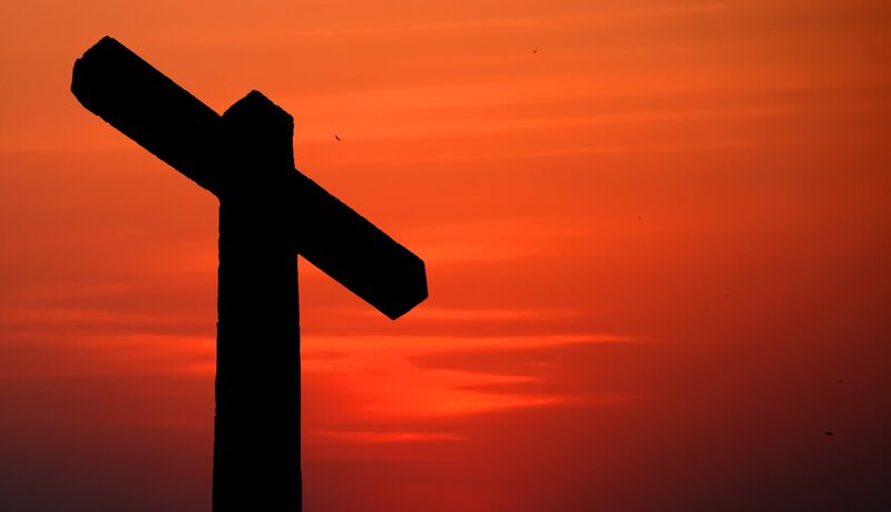 Silhouette of a Cross — Orange, Dramatic, Sunset, Photograph