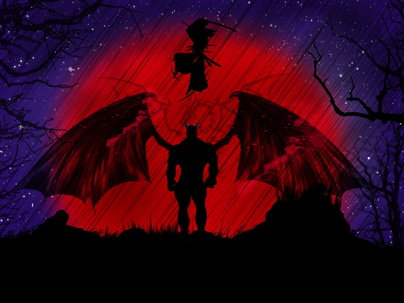 Silhouette of a demon with wings