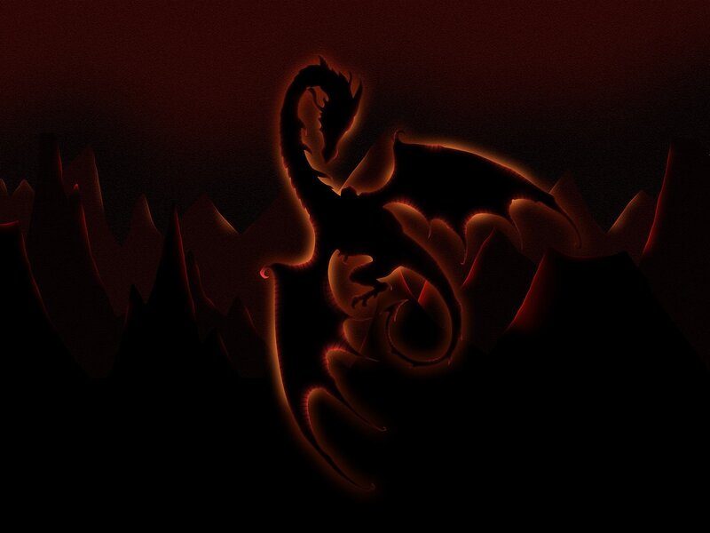 Silhouette of a Dragon — Black, Dramatic, Night, Digital Art, Mountains