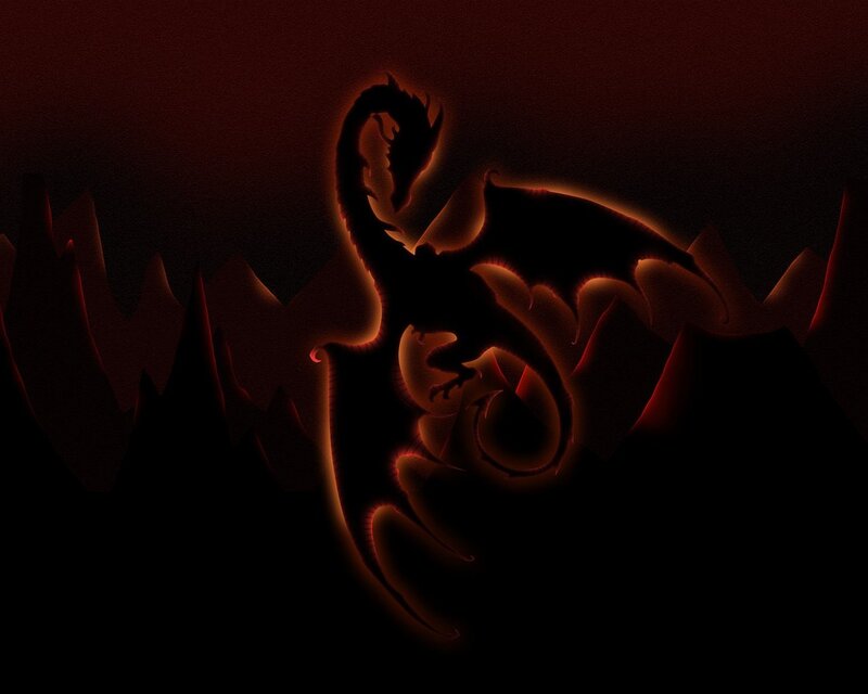 Silhouette of a Dragon — Black, Dramatic, Night, Digital Art