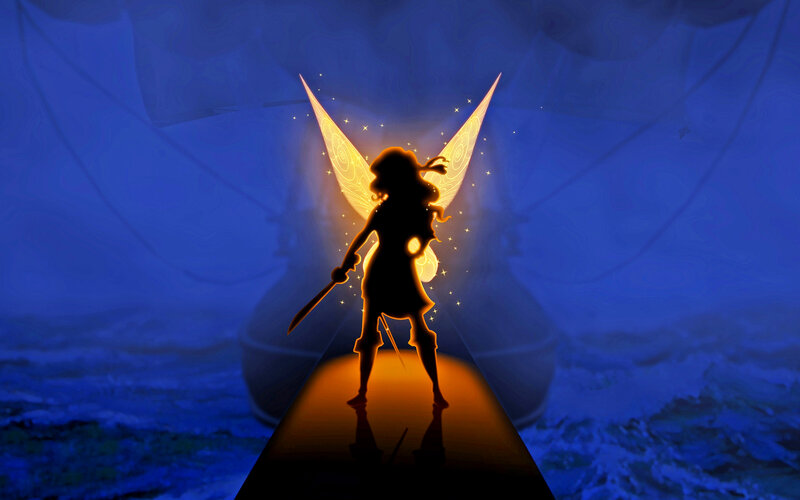 Silhouette of a Fairy — Blue, Dramatic, Night, Digital Art, Wings