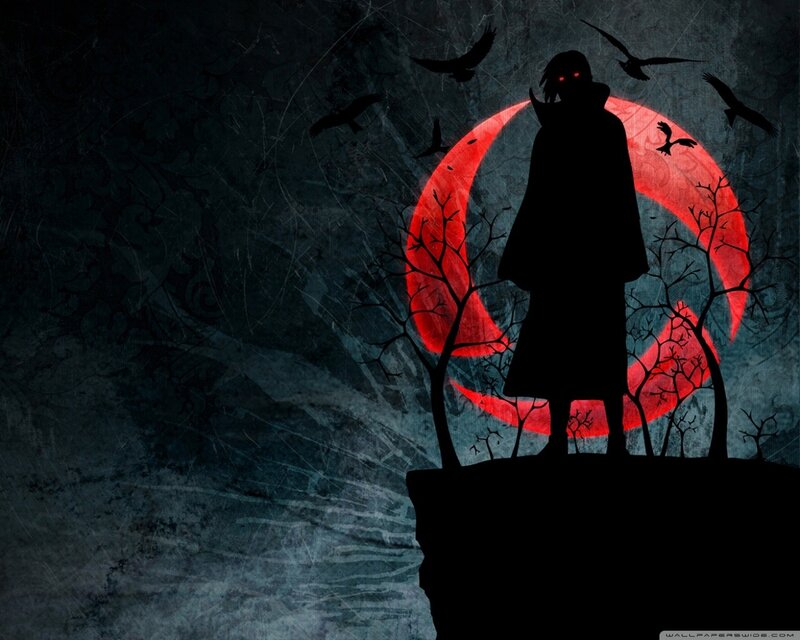 Silhouette of a Figure — Black, Dramatic, Ominous, Night, Digital Art, Crows, Bare Trees