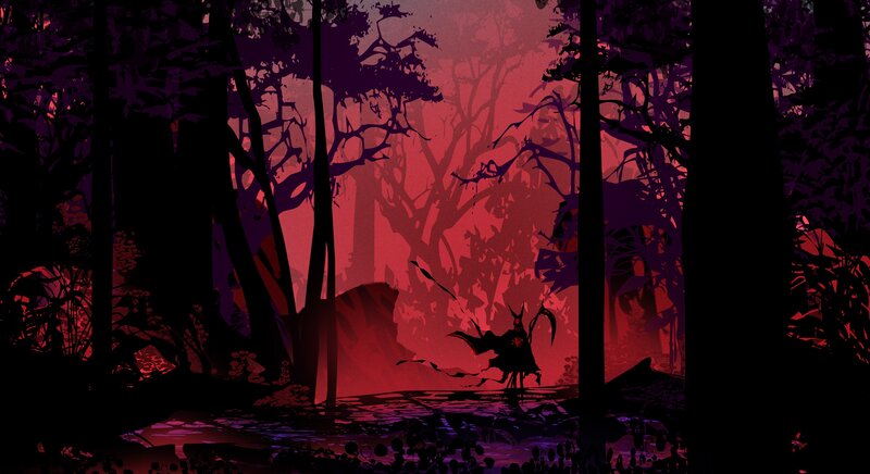 Silhouette of a Figure in Forest — Red