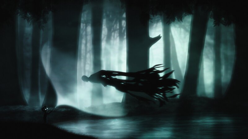 Silhouette of a Figure in Forest