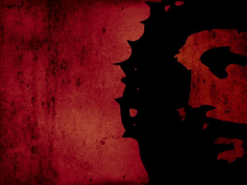 silhouette of a figure in red