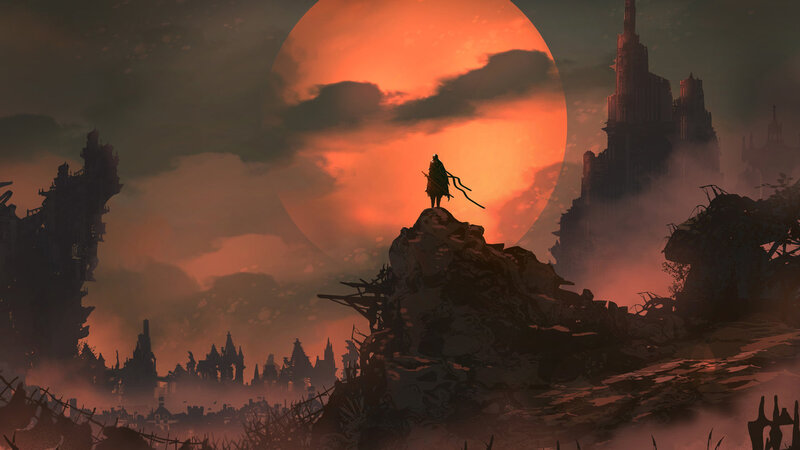 Silhouette of a Figure — Orange, Dramatic, Sunset