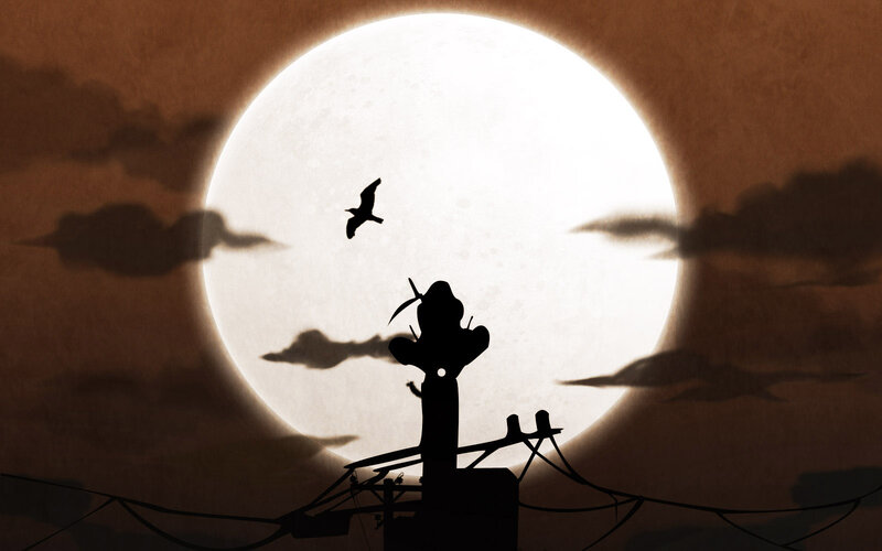 Silhouette of a figure under the moon