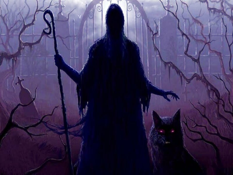 Silhouette of a Figure with a Wolf