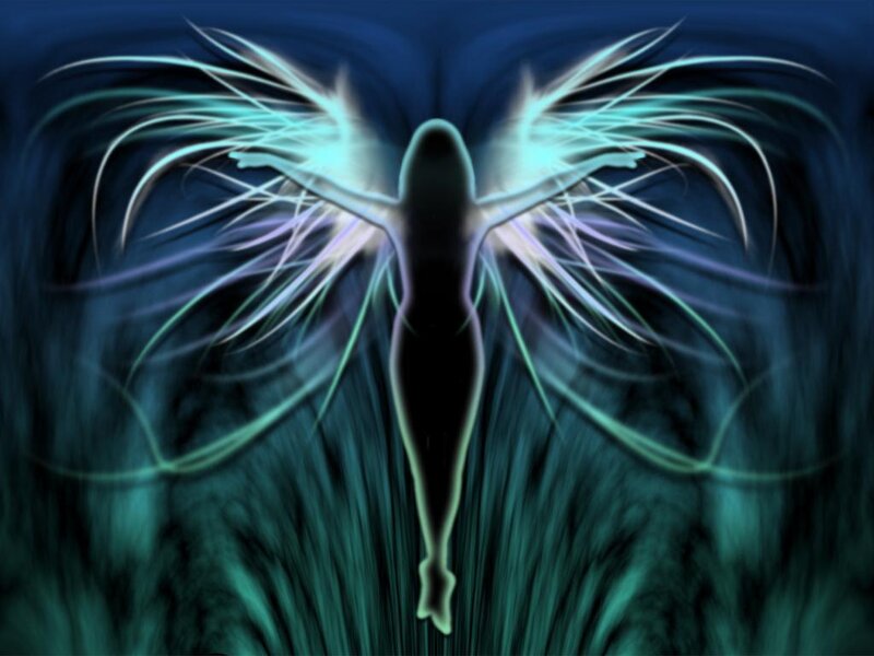 Silhouette of a Figure with Wings — Blue