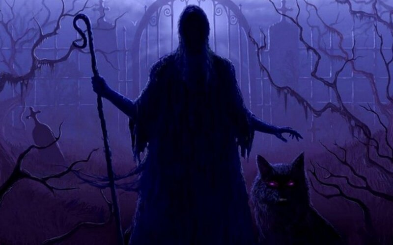 Silhouette of a Figure with Wolf