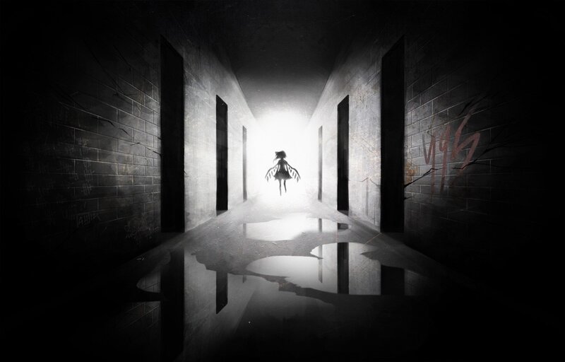 Silhouette of a Girl — Black, Dramatic, Digital Art, Hallway