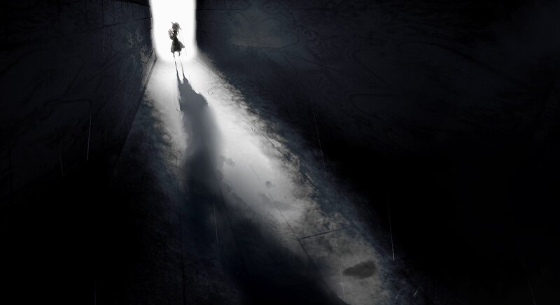Silhouette of a Girl — Black, Dramatic, Digital Art, Tunnel