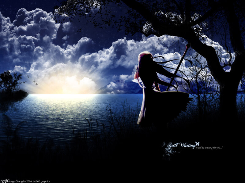 Silhouette of a Girl — Blue, Dramatic, Night