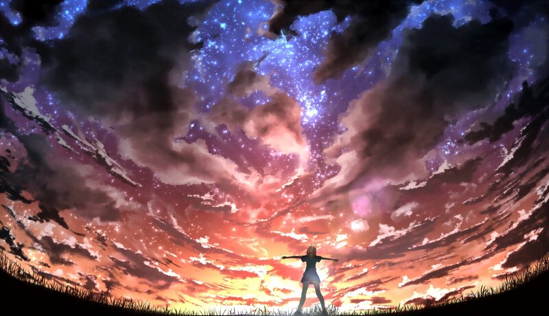Silhouette of a Girl — Purple, Dramatic, Night, Anime