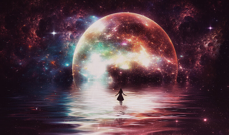 Silhouette of a Girl — Purple, Serene, Night