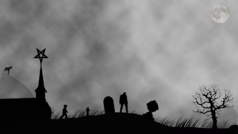 Silhouette of a graveyard scene